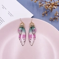 S925 silver butterfly wing drop earrings in purple and green gradient with gold detail - Green Pink-Gold Foil