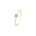 Adjustable golden S925 silver ring featuring a heart-shaped purple zircon stone - Purple Zirconia/Gold Color
