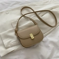 Minimalist vintage saddle bag in khaki matte faux leather with gold buckle - Khaki