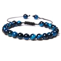 Adjustable 6mm blue tiger eye stone bead bracelet with black braided cord and sleek finish - Royal Blue Tiger Eye