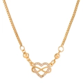Golden heart and infinity symbol necklace with sparkling rhinestones on box chain - Heart Infinity Symbol (X907)