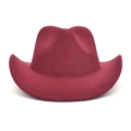 Detail of burgundy wool fedora hat featuring classic wide brim and textured stitching - M (56-58cm) / Burgundy