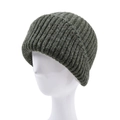 Deep green chunky knit beanie with wide cuff displayed on a head form for winter warmth - Pale Green