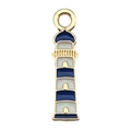 Enamel lighthouse pendant with navy and white stripes in a gold alloy metal finish - 1Pc Blue & White Lighthouse (18x5mm)