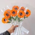 Handcrafted orange sunflower bouquet with 7 stems, wrapped with a ribbon gift tie - Finished Yellow Sunflower