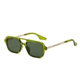 Modern double bridge sunglasses with green frames and gold metal temples for men - Olive Green Frame Green Lens