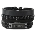 Multilayer black woven leather bracelet for men featuring a metal faith charm - TZ4-A08 Faith Plate