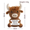Handmade crochet Highland Cow plush doll holding a positive card for home decoration - Cow
