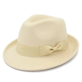 Classic beige wool fedora hat with matching ribbon bow tie for stylish outdoor wear - Beige