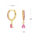 Detailed size specifications for gold fan-shaped earrings with pink water drop pendants - Gold (Red Rhinestone)