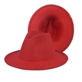 Classic red wool fedora hat with flat brim and decorative metal buckle belt accent - Thickened Hardened Red