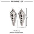 Detailed parameter diagram of 42mm stainless steel cone shell charms with measurements - Silver Conch-VG507