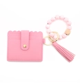 Portachiavi con bracciale in perle di silicone rosa e porta tessere con nappa in pelle - Rosa Sakura