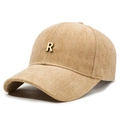 Street style baseball cap in light khaki with metallic R logo and corduroy texture - Adjustable / Light Beige