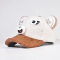 Detalle de la gorra de béisbol de forro polar blanco con orejas y cara de dibujos - Ajustable / Contraste Caqui Blanco