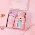 Pink luxury gift set with travel coffee mug, soft face towel, and peach soap in box - [Sakura Pink] Cup + Soap + Towel