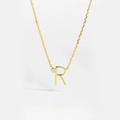 Detail of gold S925 sterling silver necklace with letter R pendant and small diamond - Letter R
