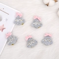 Set of 5 handmade gray felt bells with pink bows and gold star embroidery decor - 32 Wool Bell Gray