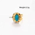 Goldener Edelstahlring mit Türkis-Inlay und detaillierten Größen- und Gewichtsangaben - Runder Gehämmert Offener Stil (TR079) / Gold