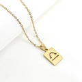 Collar de signo Libra con colgante cuadrado hueco dorado sobre fondo blanco - Juego de Collar (Con Cadena de Cruz) / Libra
