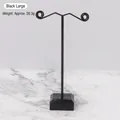 Large black T-shaped metal earring display stand with spiral hooks and stable base - L Black