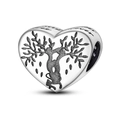 Silver heart charm bead with tree of life engraving and family forever text - Heart Life Tree Charm