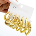 Three pairs of elegant gold geometric C-shaped earrings set on white jewelry card - Gold Geometric Hoop Set (6121501)