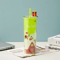 Close-up of a green double-layer Christmas straw cup with glitter and Santa Claus patterns - Style 2 (Green/Santa)