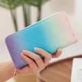 Long wallet with blue-pink-purple gradient and diamond quilted stitching pattern - Blue