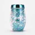 10oz double-walled glitter tumbler with blue lid and sparkling blue-green sequins - Style A (Blue Green Sequins)