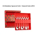 6-piece stainless steel Christmas reindeer spoon and fork set in red holiday gift box - 410 Stainless Steel Elk Spoon Fork 6PCS Set (Red Box) / Silver