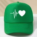 Grüne Trucker-Cap mit Herzfrequenz-Print, Netzeinsatz und verstellbarem Verschluss - Einheitsgröße / Grün