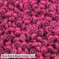 Pile of rose red acrylic smiley face round beads for DIY bracelet jewelry making - Rose Red Black Smile