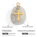 Golden stainless steel cross pendant with light grey natural stone for necklaces - PJ92040A-Grey White Stone Cross
