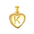 Polished gold heart pendant necklace featuring embossed letter K with beaded edge detailing - Heart Initial K Pendant (SP151G-K)