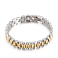 Two-tone silver and gold stainless steel watch band style bracelet with folding clasp - Two-tone Bracelet (KB71936-K)