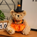 Brown teddy bear plush in Halloween witch costume with orange dress and pumpkin hat - 32cm / Orange Overall Skirt Style