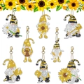 5D DIY diamond painting gnome keychain set with bright sunflower gnome designs - YS-23 Sunflower Gnomes Type B (8Pcs)