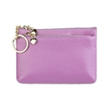 Purple pebble leather coin purse with gold zipper and heart-shaped keychains - Light Purple