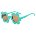 Flower shaped sunglasses for kids in mint green finish with round brown lenses - Turquoise Green Frame Tea Lens