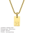 Square 14K gold stainless steel box chain necklace with letter H initial pendant - Letter H / Gold