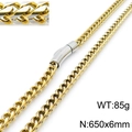 Two-tone gold and silver Franco link chain necklace in stainless steel, 650x6mm size - Gold and Silver Wide Chain (KN115191-KFC)