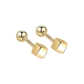 Minimalist S925 sterling silver cube stud earrings in gold finish with screw ball backs - 925 Silver / Square Cube Screw Earrings 18K Gold Plated (PED346)