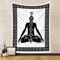 Böhmischer schwarz-weißer Wandteppich mit sieben Chakren für Yoga-Zimmer Dekoration - S&W Meditation (Qml-01) / 73x95cm (Gebürsteter Stoff)