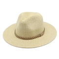 Classic straw fedora beach hat with woven band detail on a clean white background - M (56-58cm) / Beige 01