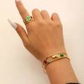 Set gioielli dorato in acciaio inossidabile con pietre colorate e bracciale - Set Bracciale e Anello Vintage con Pietre Cabochon