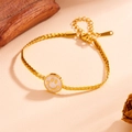 Golden titanium steel chain necklace with mother-of-pearl smiley face pendant and extender - White Shell Smile (M702)