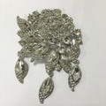 Vintage silver rose brooch with sparkling crystals and hanging marquise rhinestones - Style 3 (White Rhinestone Rose)