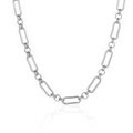 Polished silver stainless steel paperclip link chain necklace with elegant reflection - 45+5cm / Silver