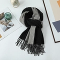 Classic double-sided scarf in black and grey with fringe edges for winter warmth - 200*68CM / Black Beige